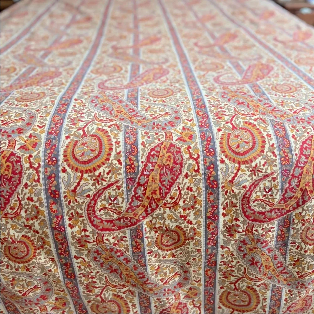 RARE Pottery Barn KING Paisley Duvet Cover Stripe Floral Red Blue Gold PB Ribbon